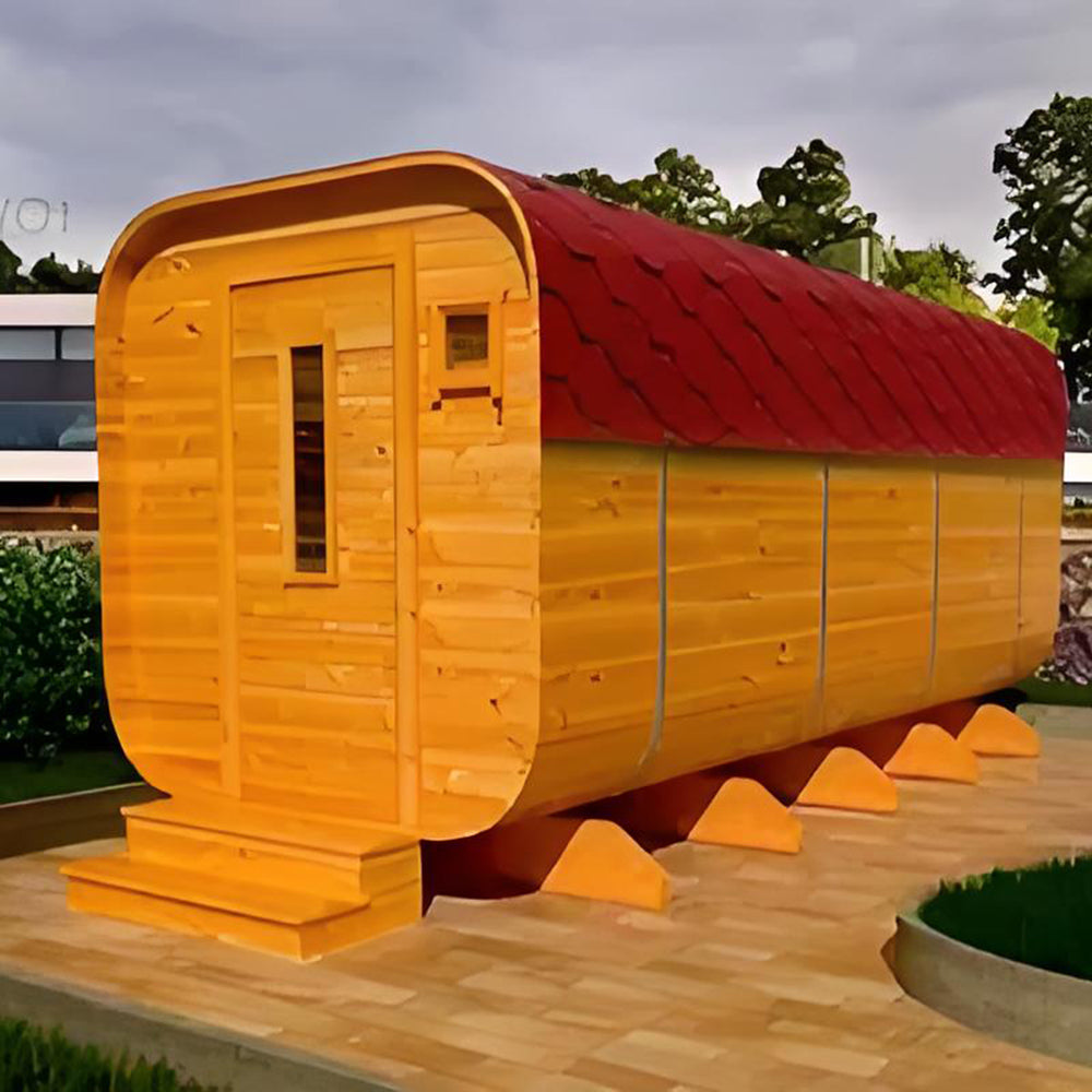 Custom - made sauna rooms in barrel or square shapes, suitable for both indoor and outdoor use, made of red cedar and equipped with shower rooms.
