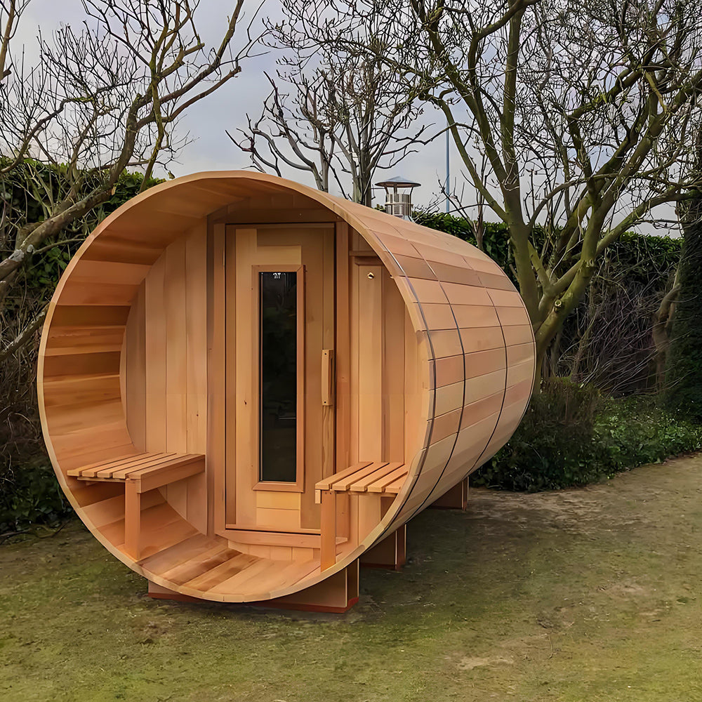The new outdoor square cube - shaped sauna room in 2026 can accommodate 4 - 6 people. It is equipped with a large tempered glass window and is suitable for gardens and terraces. 主圖
