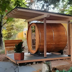 Factory - priced custom - made 4 - person modern outdoor dry - steam sauna room. Square cube design. Made of red cedar, spruce, or hemlock. Electric - powered.