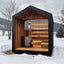 Pointed - roof far - infrared indoor sauna. It features a modern design, is made of red cedar solid wood, comes with a steam function, control panel, and accessories, and is suitable for villas.