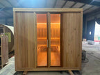 Four-person luxury electric solid wood waterproof outdoor square sauna. Made of spruce and fir wood, the design is modern and suitable for gyms and villas.
