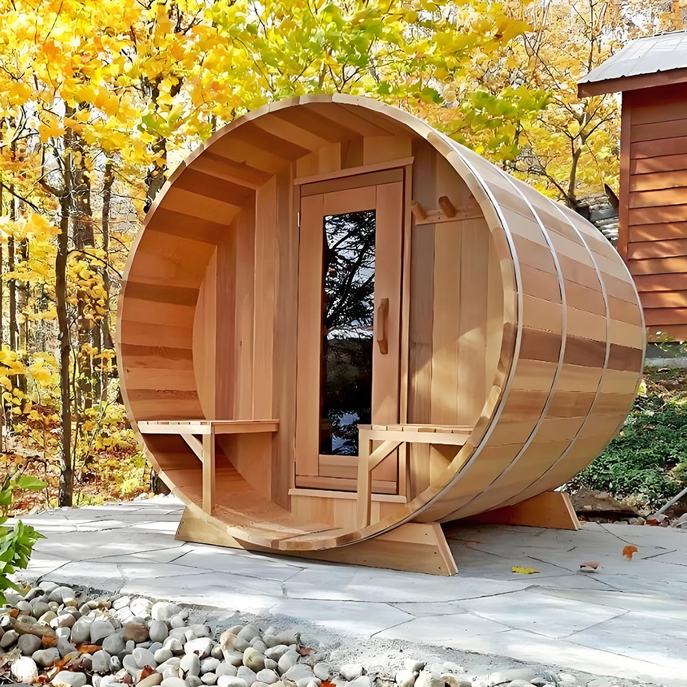 4 - 6 - person modern - designed outdoor sauna room, barrel - shaped traditional Finnish cedar solid - wood steam sauna room for home use 副圖