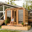 A comfortable outdoor cube - shaped sauna room for 1 - 2 people. It is a solid - wood sauna room with a wet - steam function.