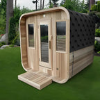 Wholesale outdoor barrel - shaped saunas for 1 - 2 people, made of red cedar from far - away factories and Canadian cedar, suitable for family use.
