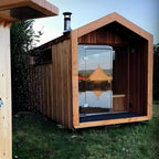 New - style Modular Square Modern Electric Outdoor Sauna. All - weather Durable Type. For 3 - person use. Made of red cedar with detachable benches. Features intelligent digital control.