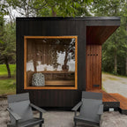 Modern wet - steam shower room. Outdoor red cedar sauna room with accessories and sauna stones. It can be used by 3 - 6 people.